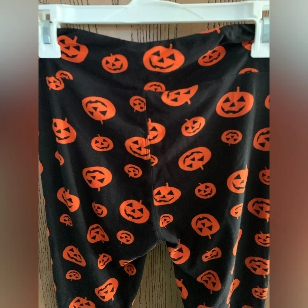 Spirit Kids Pumpkin Print Leggings - Black and Orange